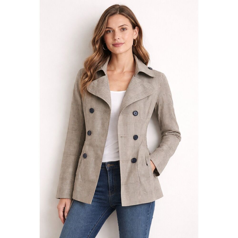 Banana Republic Plaid Trench Jacket Womens XS Double Breasted